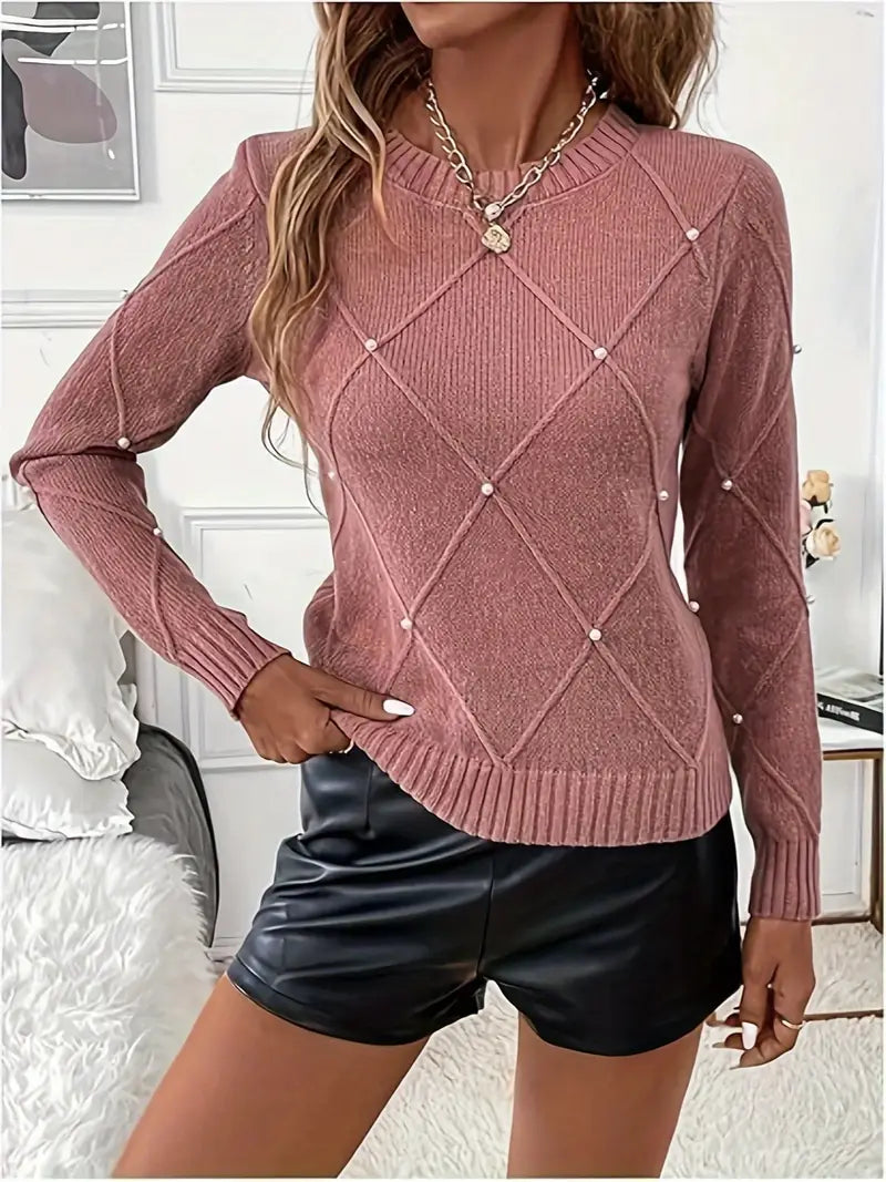 Fayrienne - Women's Knit Sweater with Decorative Beads