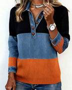 Fayriennea - Chic Contrasting Top with Lapel Collar