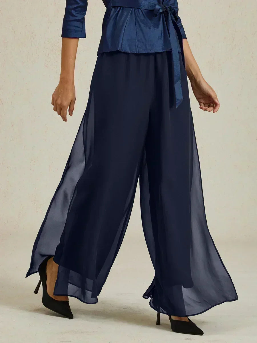 Marilivra - Straight Leg Trousers with Slit in Chiffon