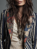Avenorix - Chic Vintage Floral Print Bohemian Striped Women's Blazer