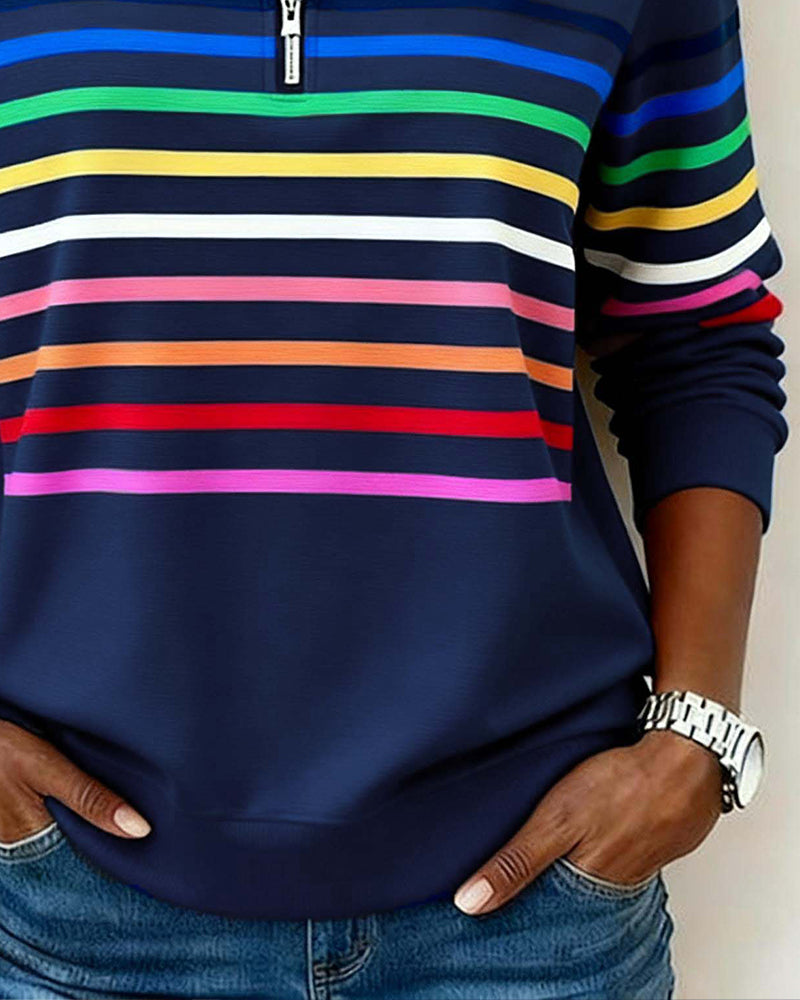 Isavelline - Casual Striped Zip-Up Sweatshirt