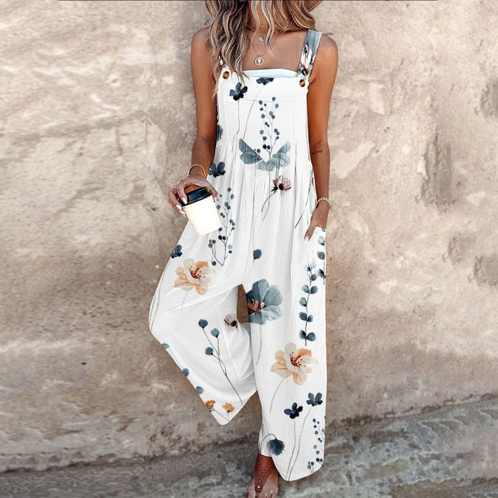 Indira - Sleeveless jumpsuit with plant print for a fresh and elegant summer look