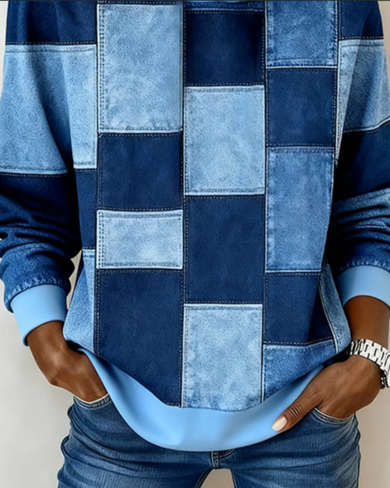 Gwenarissa - Modern Denim Patchwork Hoodie