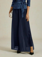Marilivra - Straight Leg Trousers with Slit in Chiffon