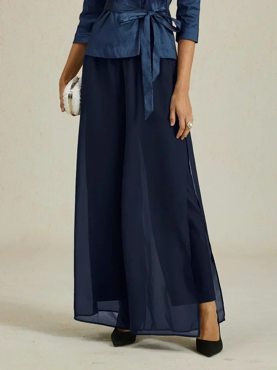 Marilivra - Straight Leg Trousers with Slit in Chiffon