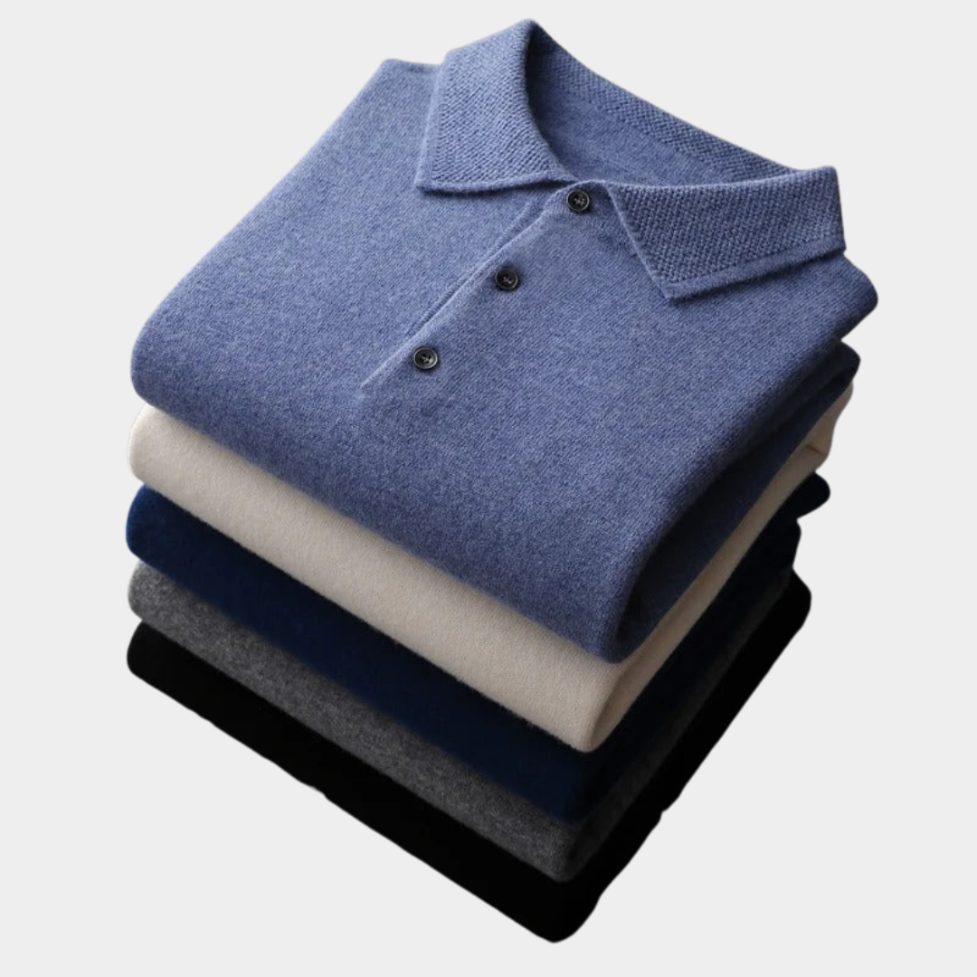 Perrin | Knitted Polo Shirt with Ribbed Collar and Cuffs
