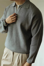 Soren | Textured Knit Polo Shirt with Spread Collar