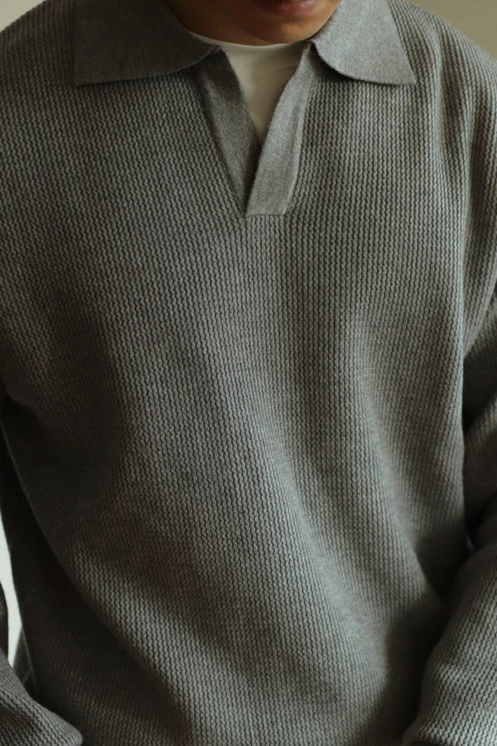 Soren | Textured Knit Polo Shirt with Spread Collar