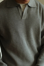 Soren | Textured Knit Polo Shirt with Spread Collar
