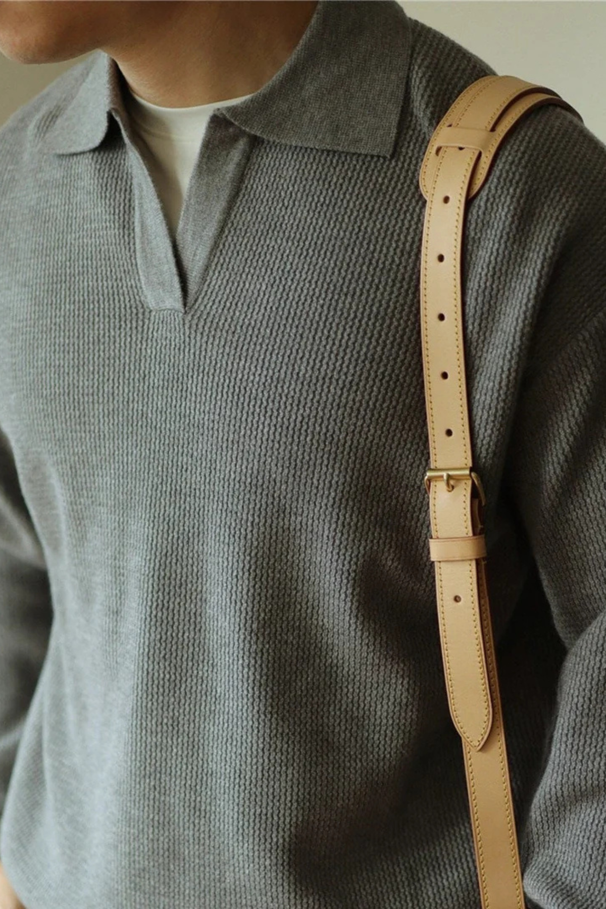 Soren | Textured Knit Polo Shirt with Spread Collar