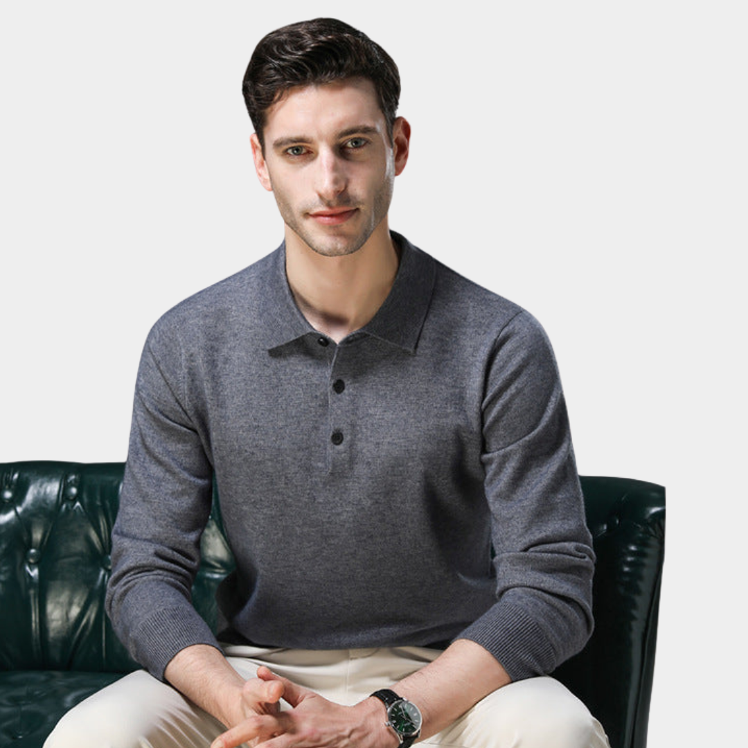 Perrin | Knitted Polo Shirt with Ribbed Collar and Cuffs