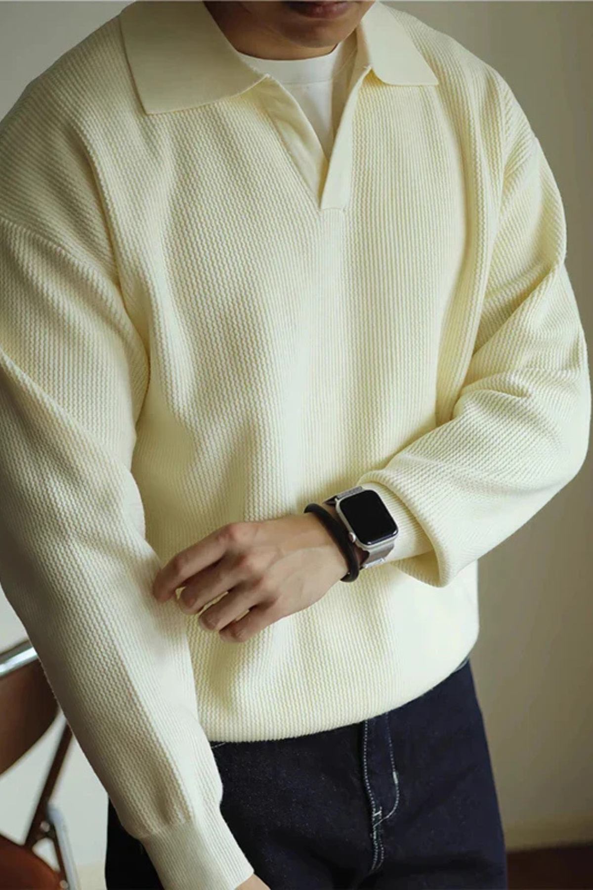 Soren | Textured Knit Polo Shirt with Spread Collar