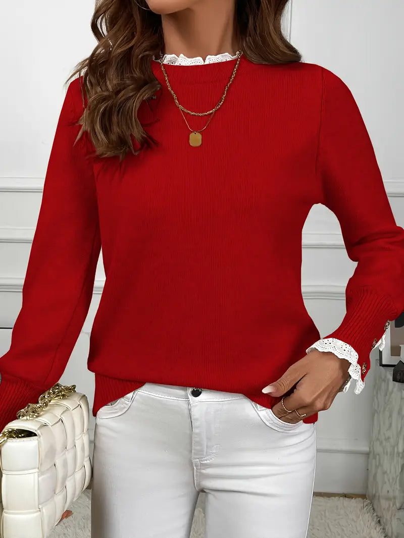Inaya - Elegant knitted sweater with ruffles and buttons