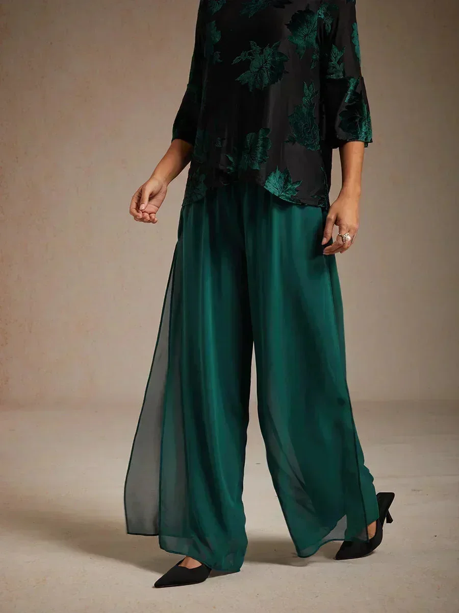 Marilivra - Straight Leg Trousers with Slit in Chiffon