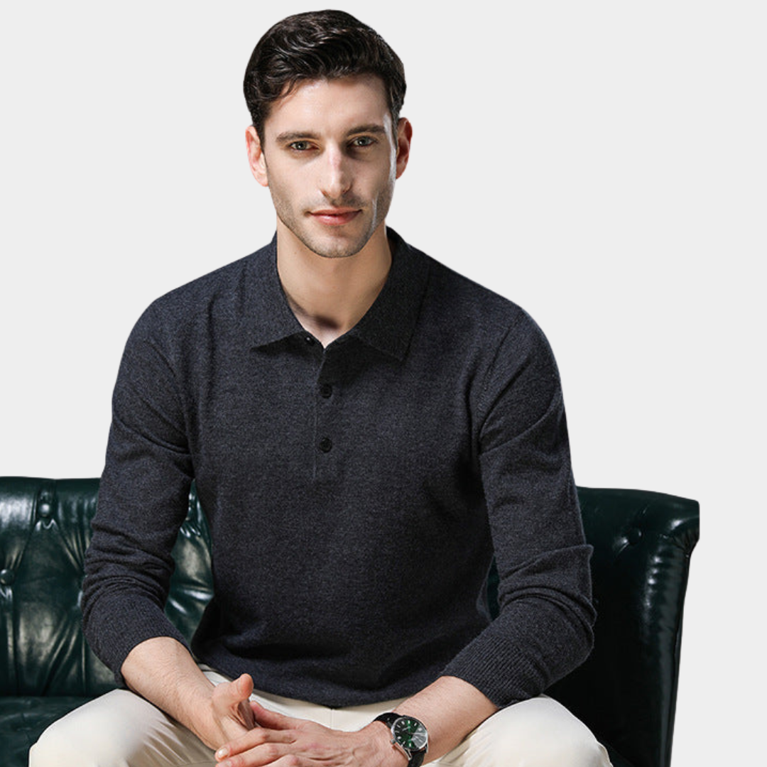 Perrin | Knitted Polo Shirt with Ribbed Collar and Cuffs