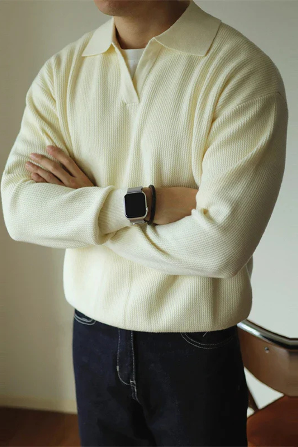 Soren | Textured Knit Polo Shirt with Spread Collar