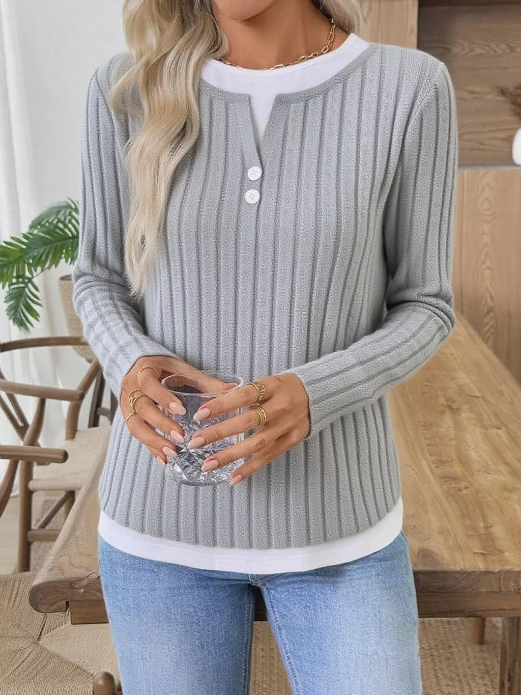Kalivianne - Long Sleeve Ribbed Winter T-Shirt