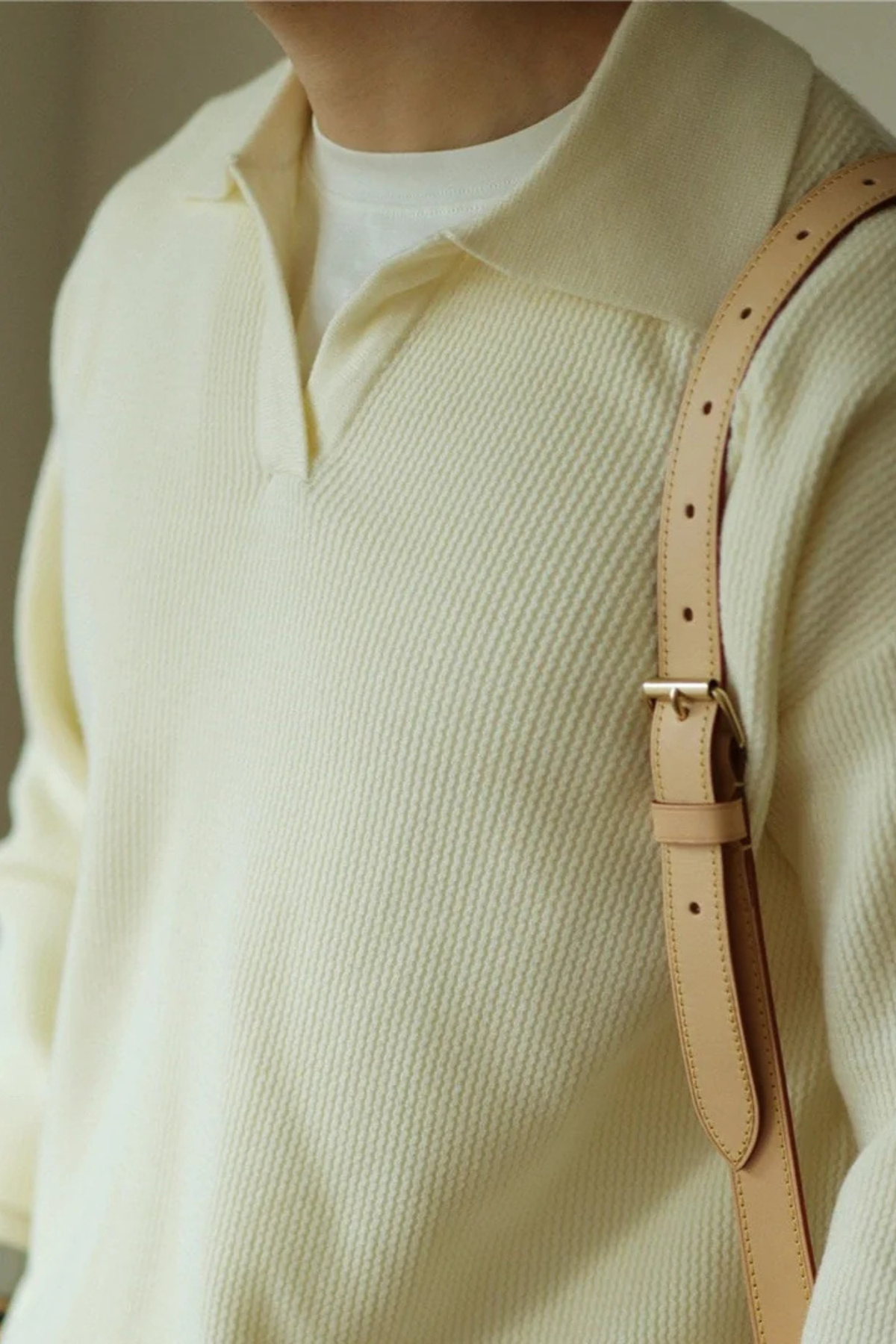 Soren | Textured Knit Polo Shirt with Spread Collar