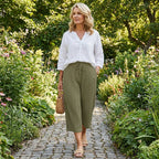 Cyntra - Women's Cotton Linen Wide Leg Trousers Comfort Waist Fluid Cut