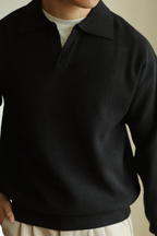 Soren | Textured Knit Polo Shirt with Spread Collar