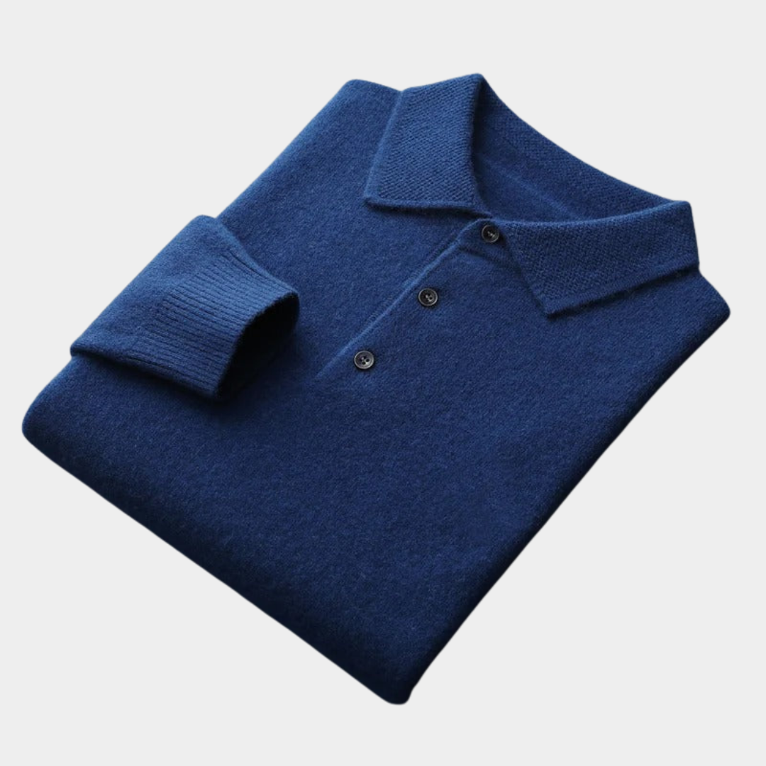 Perrin | Knitted Polo Shirt with Ribbed Collar and Cuffs