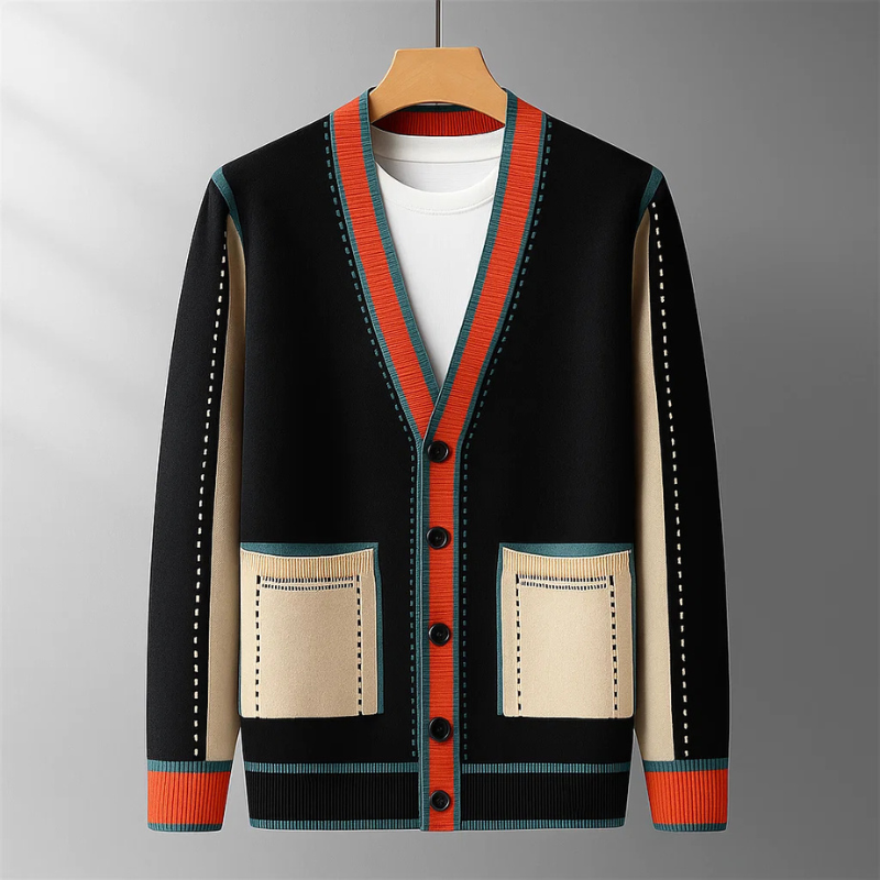 Norbert - Knitted V-Neck Vest with Contrasting Details