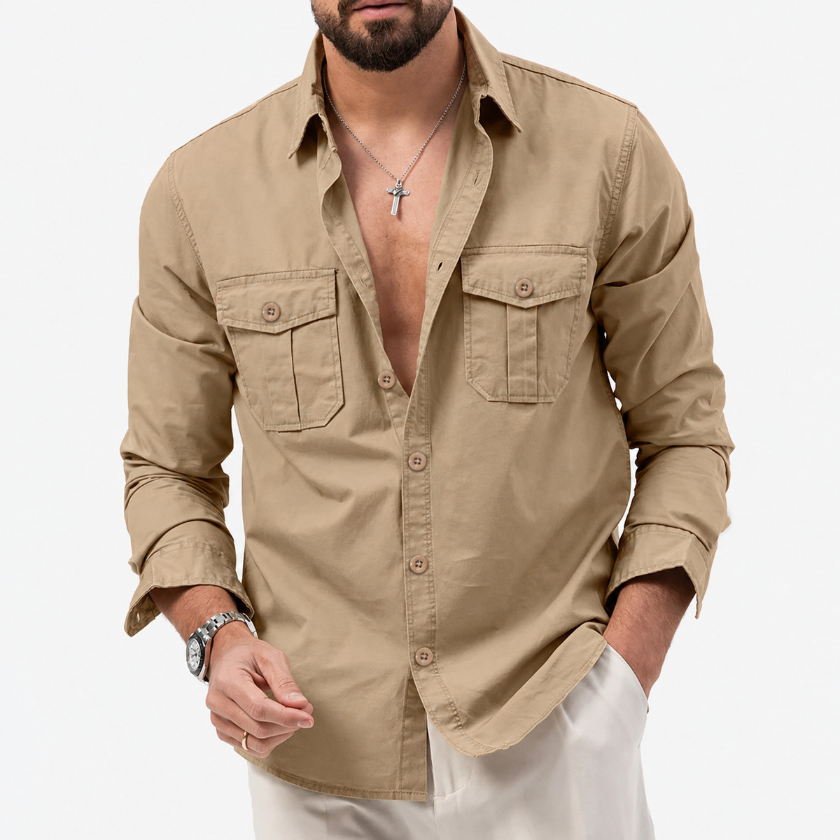 Yosef | Long Sleeve Shirt with Two Flap Chest Pockets