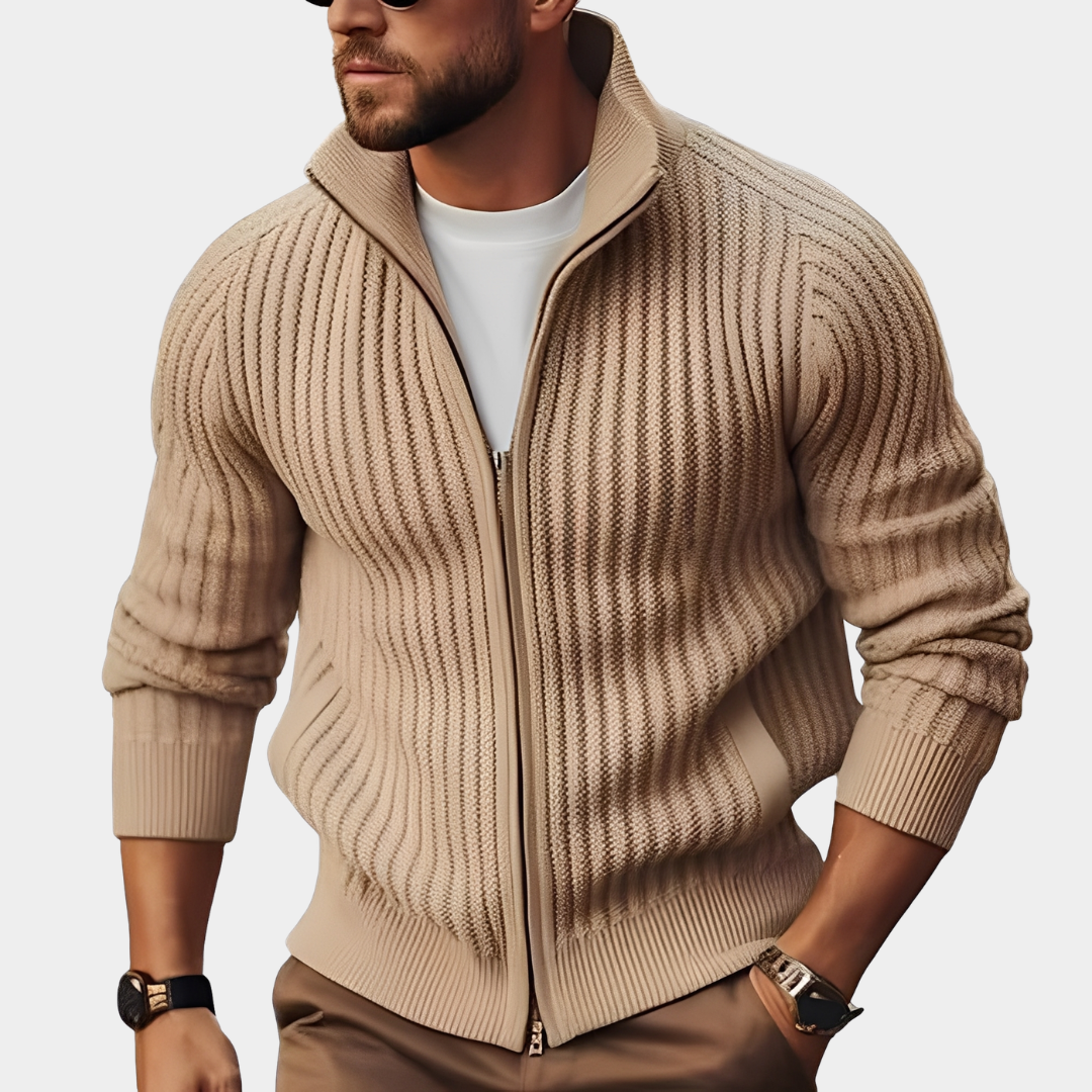 Gino | Ribbed Knit Cardigan with Zip Through Front