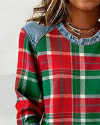 Ivy | Sweatshirt with Checkered Patchwork