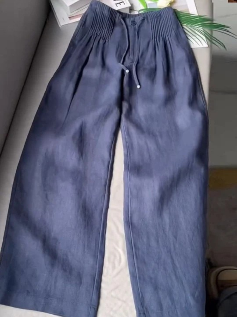 Noryssa - Wide Leg Trousers in Cotton and Linen Blend