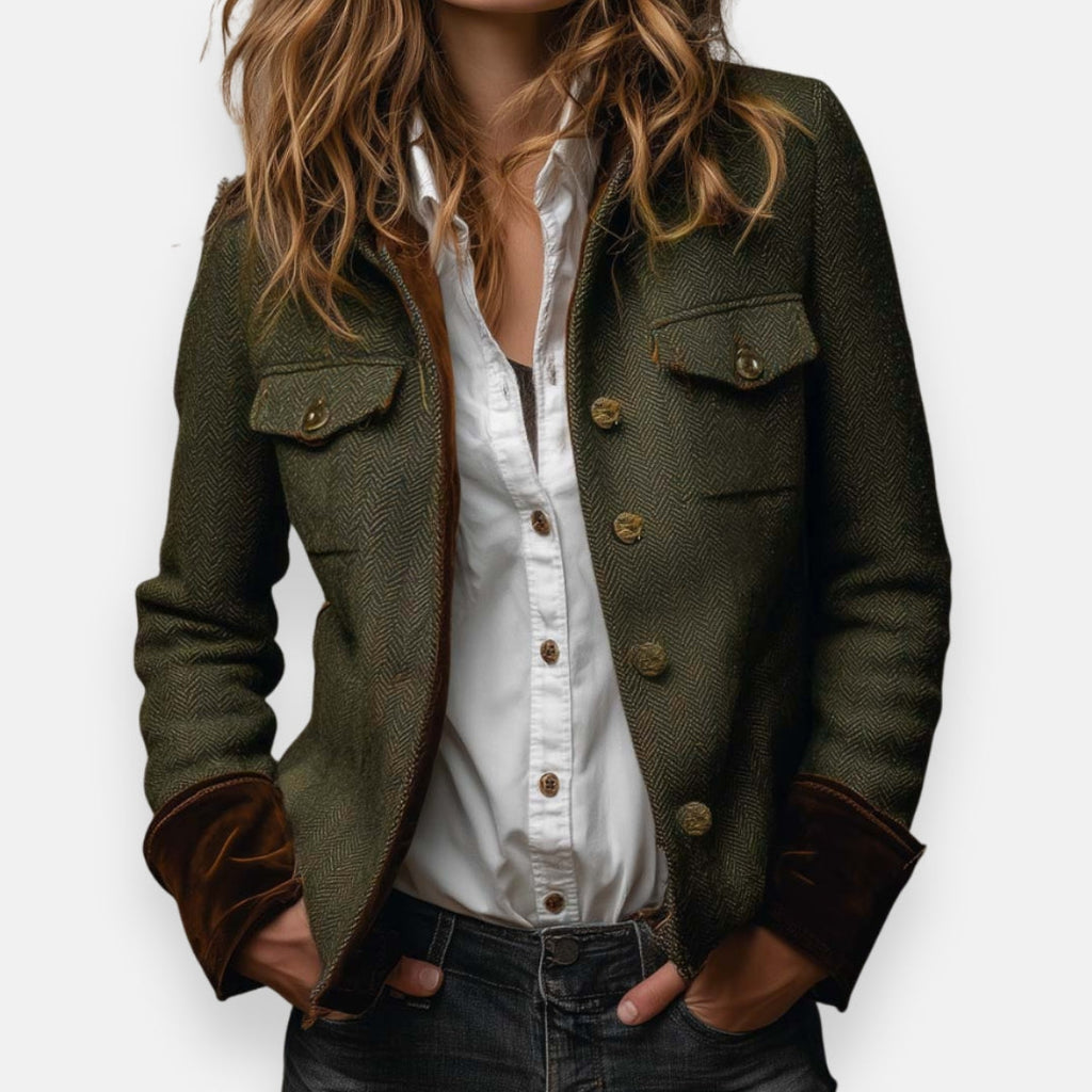 Marisoria - Chic Tweed Jacket with Velvet Trim