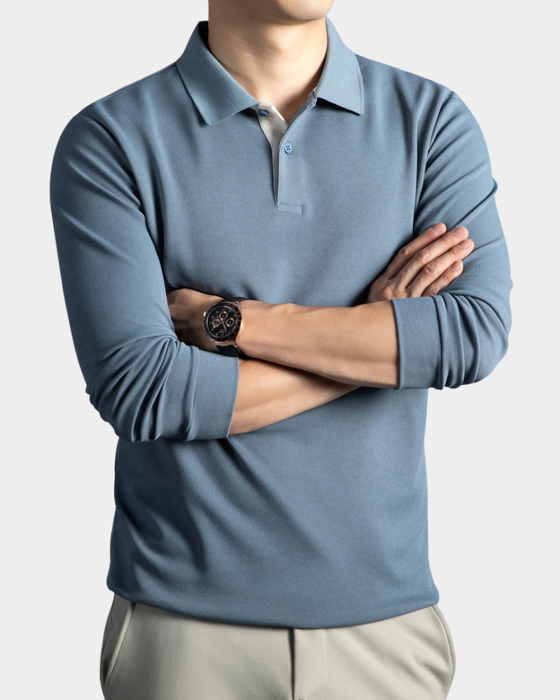 Merrick | Fine Knit Polo Shirt with Contrast Undercollar