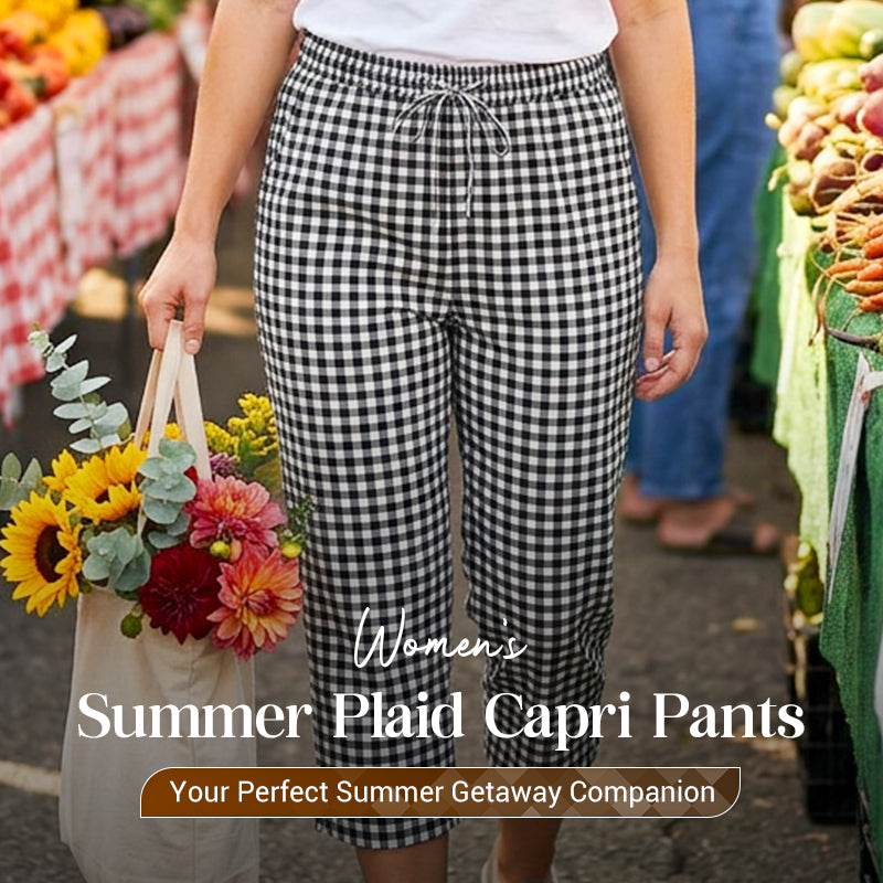 Novirae - Women's Relaxed Fit Gingham Capri Pants