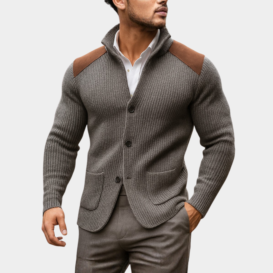 Lester | Waffle Knit Cardigan with Contrast Shoulders