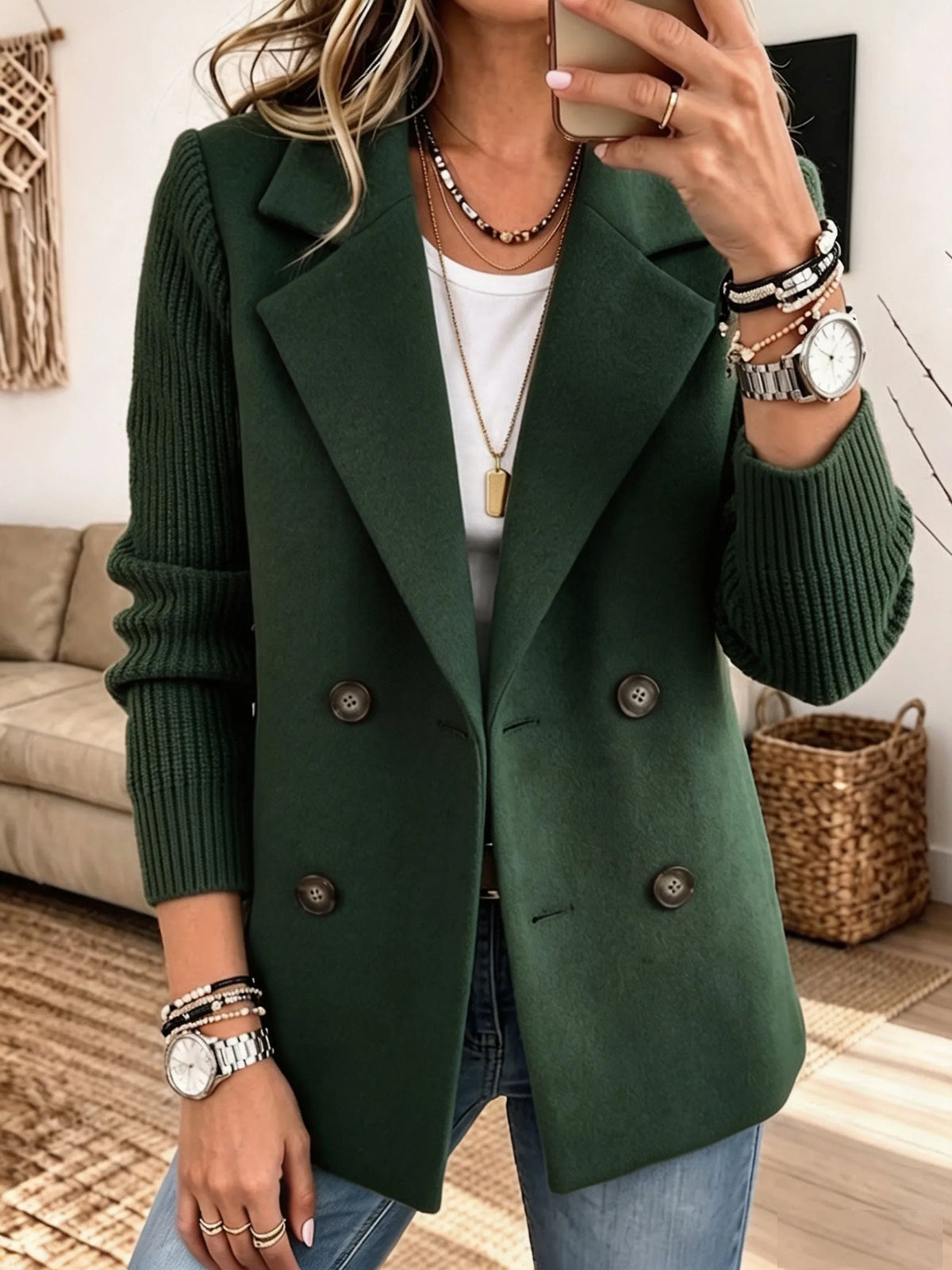 Marjanne - Elegant women's jacket with ribbed knit sleeves