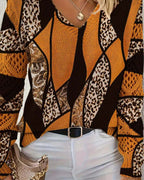 Gwenavine - Leopard Print V-Neck Sweater with Holes