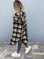 Evelora - Women's Long Plaid Print Jacket