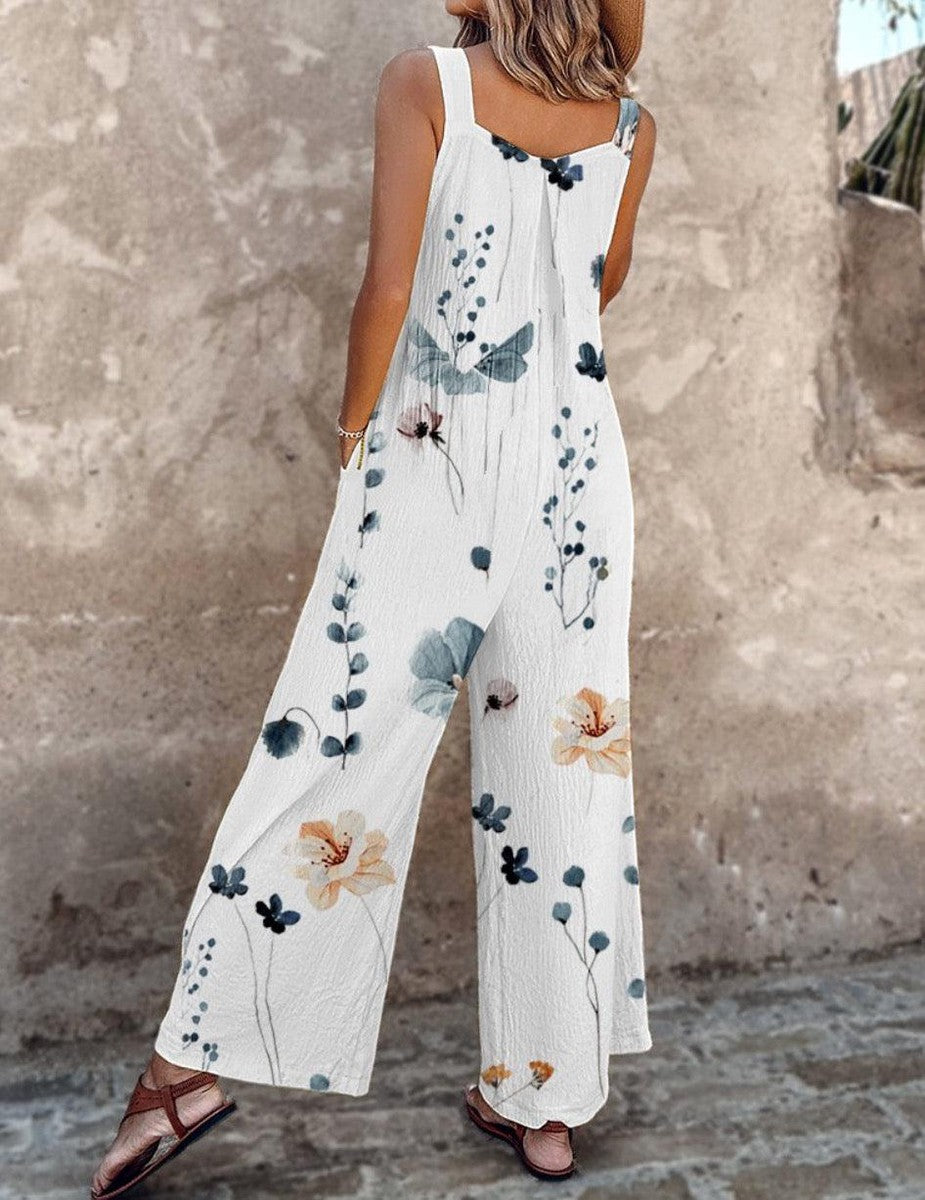 Indira - Sleeveless jumpsuit with plant print for a fresh and elegant summer look