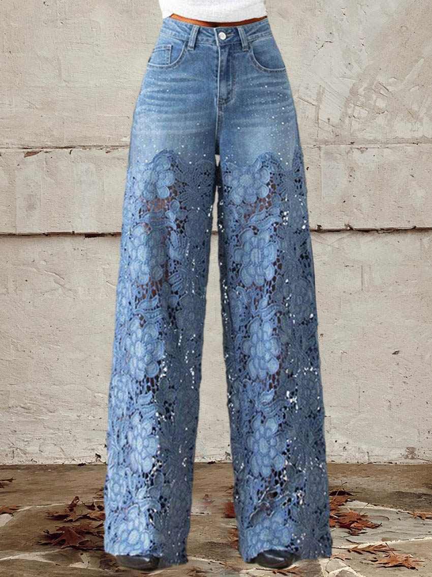 Lisandra - Mid-rise patchwork lace jeans