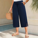 Cyntra - Women's Cotton Linen Wide Leg Trousers Comfort Waist Fluid Cut
