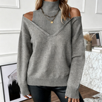 Avenelle - Women's Bold Wool Sweater with High Neck and Off-the-Shoulder