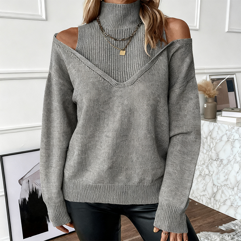Avenelle - Women's Bold Wool Sweater with High Neck and Off-the-Shoulder