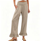 Dorexa - Women's High-Waisted Smocked Wide Leg Boho Cotton Linen Trousers