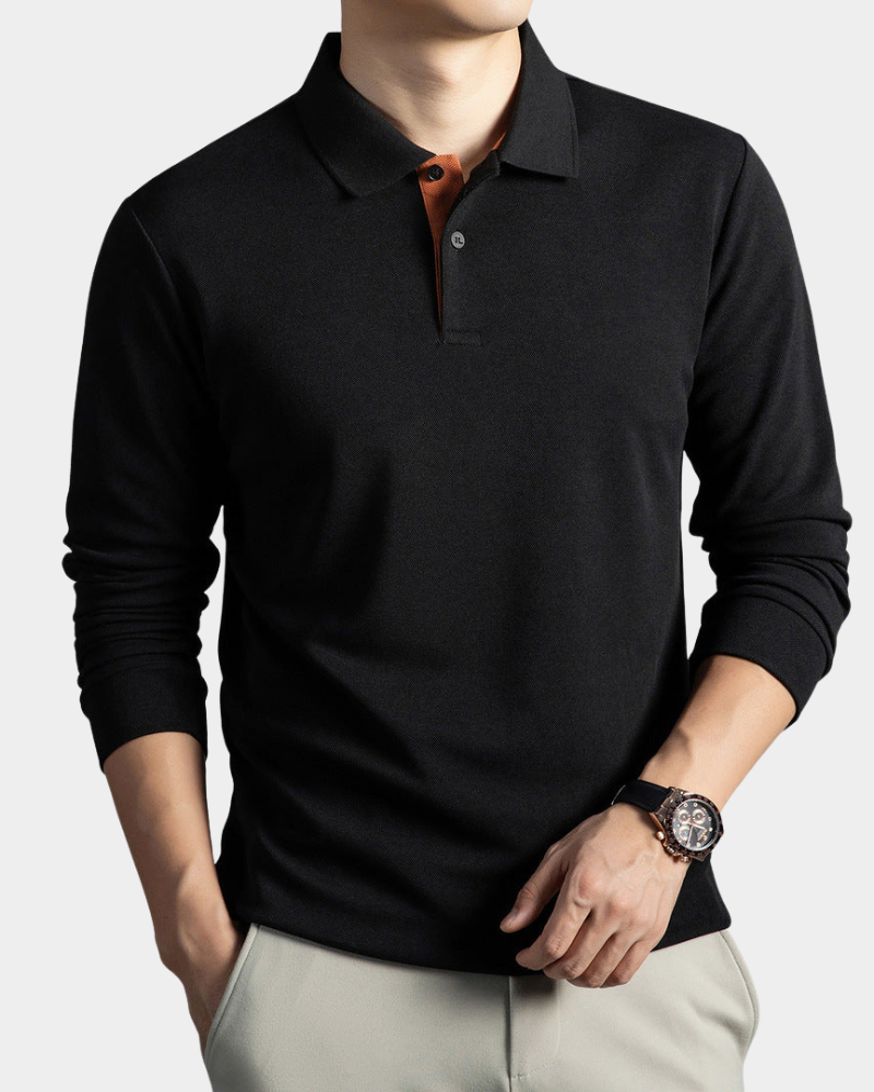 Merrick | Fine Knit Polo Shirt with Contrast Undercollar