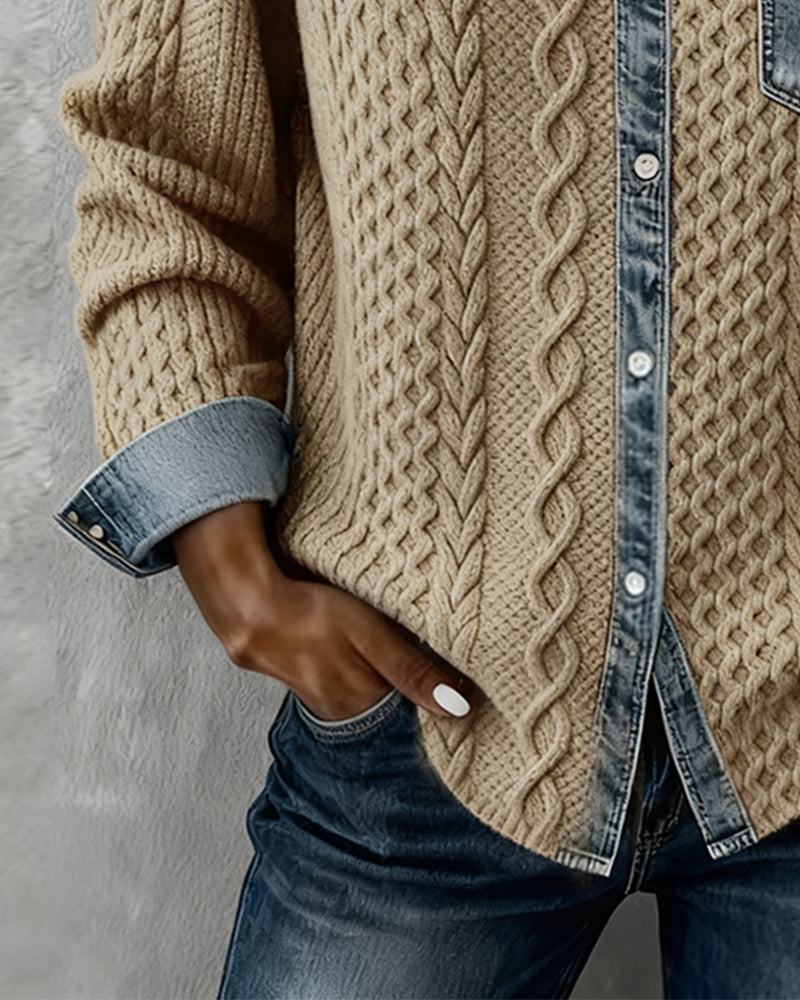 Delorisse - Chic Knitted Shirt with Denim Details