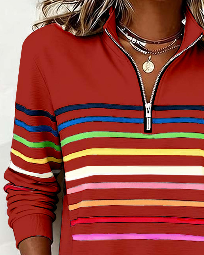 Isavelline - Casual Striped Zip-Up Sweatshirt