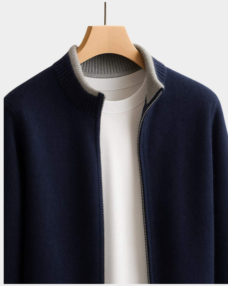 Ronnie | Zip Cardigan with Contrast Cuffs