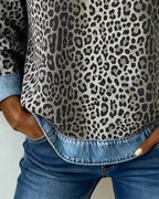 Averelisse - Casual Style Leopard Patchwork Denim Sweater