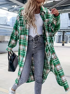 Evelora - Women's Long Plaid Print Jacket