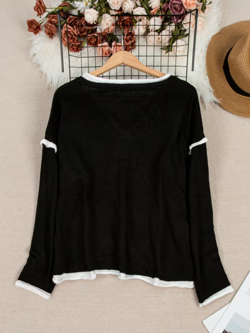 Gwenetta - Casual V-Neck Long Sleeve Sweater
